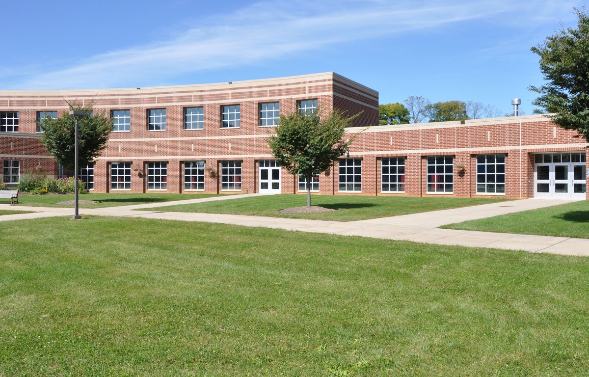 Well-maintained commercial property grounds with manicured lawn and professional landscaping